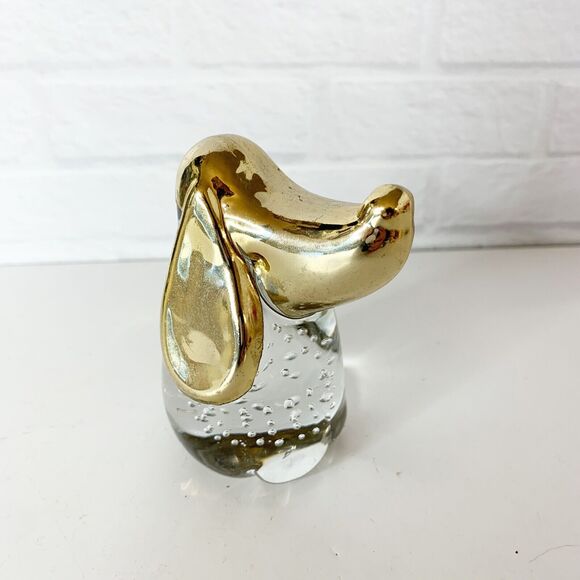 Vintage Clear Glass Paperweight Dog Controlled Bubbles with Gold Head Figurine - Picture 6 of 6